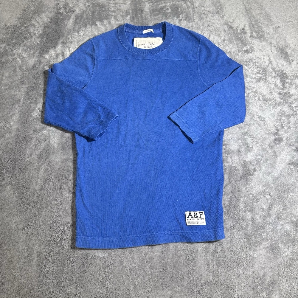 Abercrombie & Fitch Shirt Mens Small Blue Muscle Waffle Knit Long Sleeve Moose